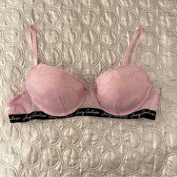 Juicy Couture Other - Juicy Couture Pink and black lace push-up underwire bra size 36B